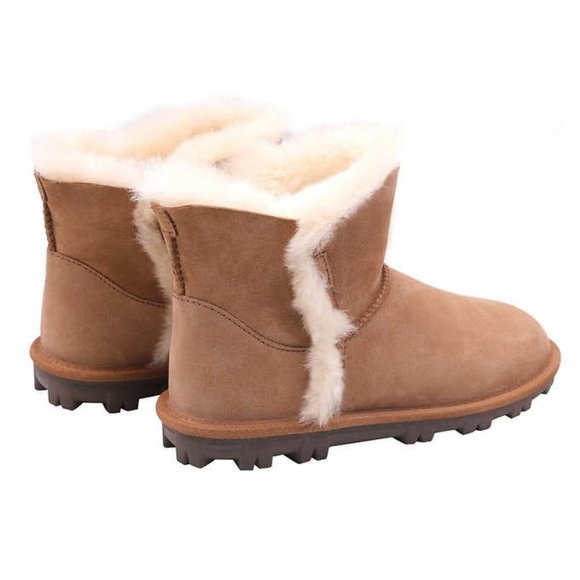 ⭐ Chestnut Tan Genuine Shearling Lined Sheepskin Short Boots - Picture 2 of 7